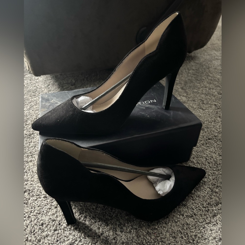 French Connection Black Suede Pointed-Toe Pumps